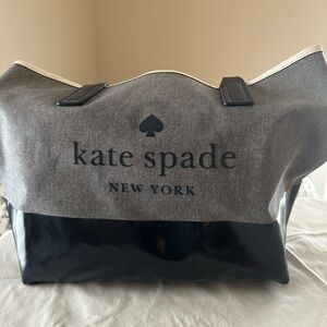 Kate Spade Navy Canvas Tote with Coated Bottom | Zip Divider Pocket